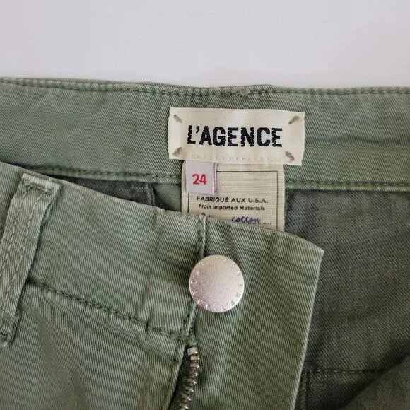 L'Agence Jem Brigade Denim Cropped Trouser Side Stripe Pant, Green - Picture 9 of 13